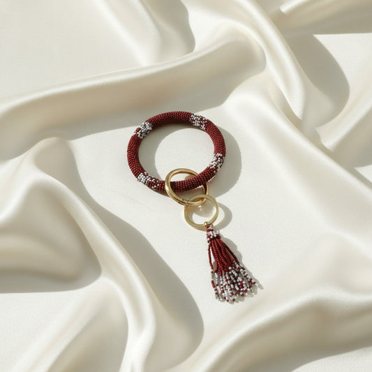 Maroon & White Mix A&M Bracelet Keychain