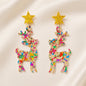 Christmas Reindeer Sequin Drop Earrings Gold Glitter Star Stud - Colorful