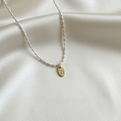 925 Sterling Silver Rice Bead Necklace With Gold LOVE Letter Pendant