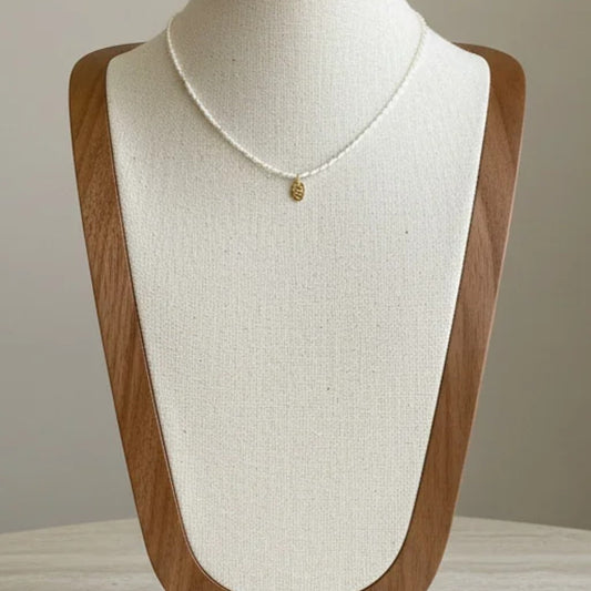 925 Sterling Silver Rice Bead Necklace With Gold LOVE Letter Pendant
