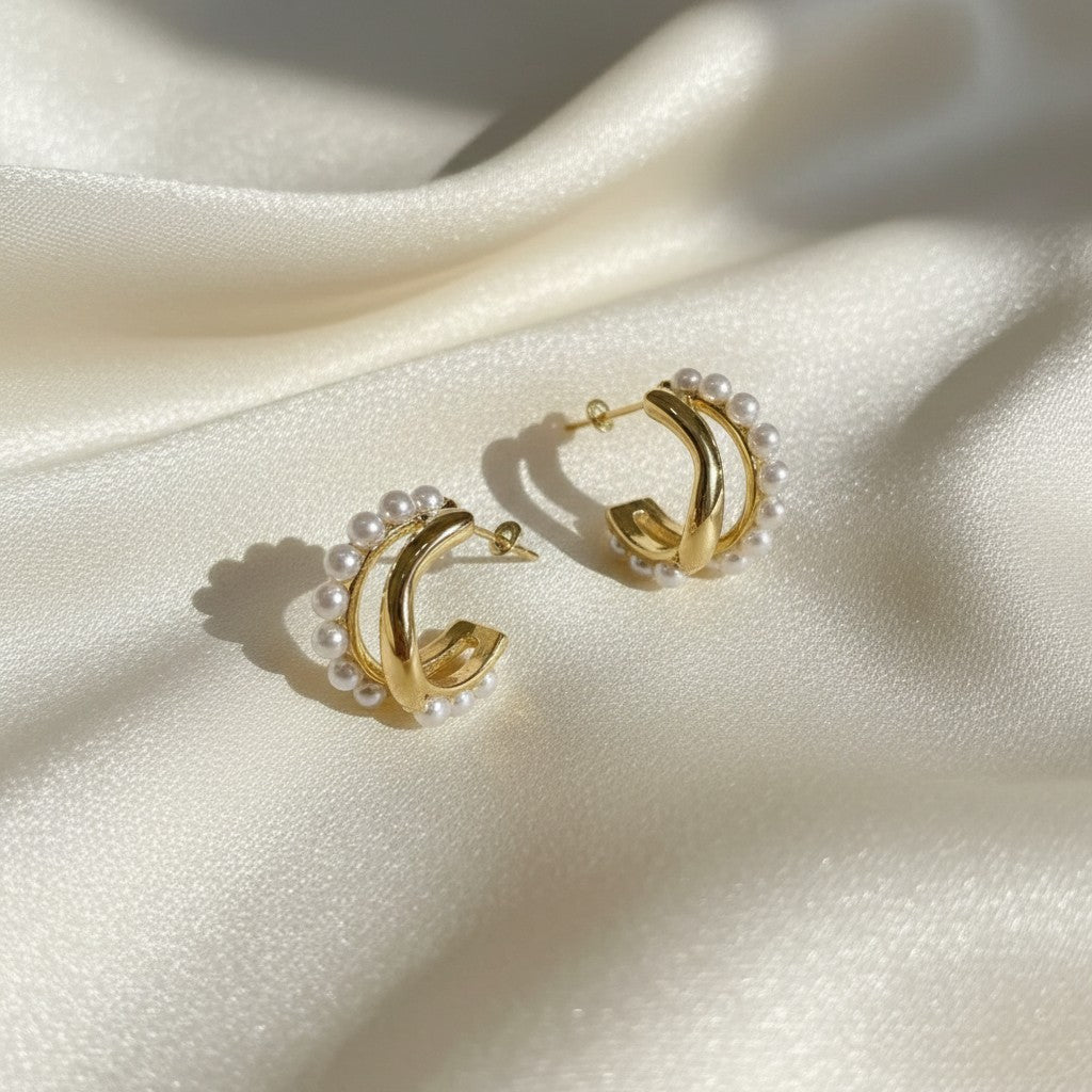 Lynn's Closet Boutique Double-Layer C-Shaped Pearl Earrings