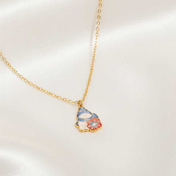 Starry Snowman Pendant Necklace Stainless Steel 18K Gold Plated Enamel