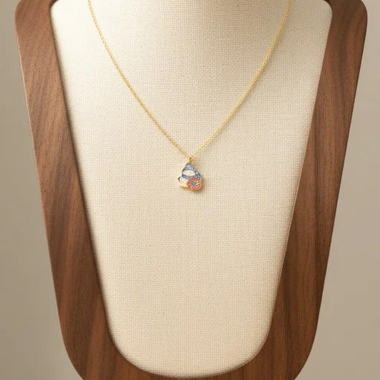 Starry Snowman Pendant Necklace Stainless Steel 18K Gold Plated Enamel