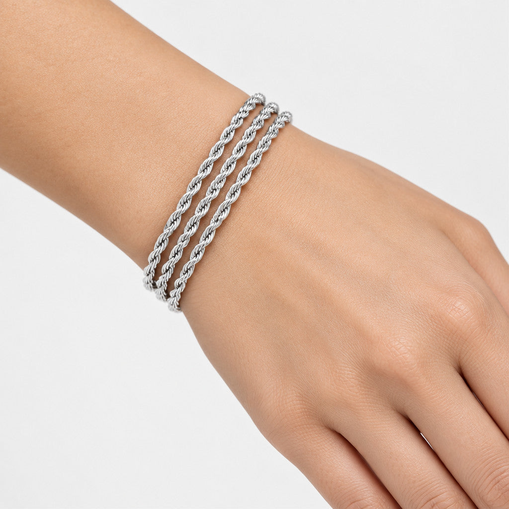 Three Layer Twisted Rope Chain Bracelet - Silver