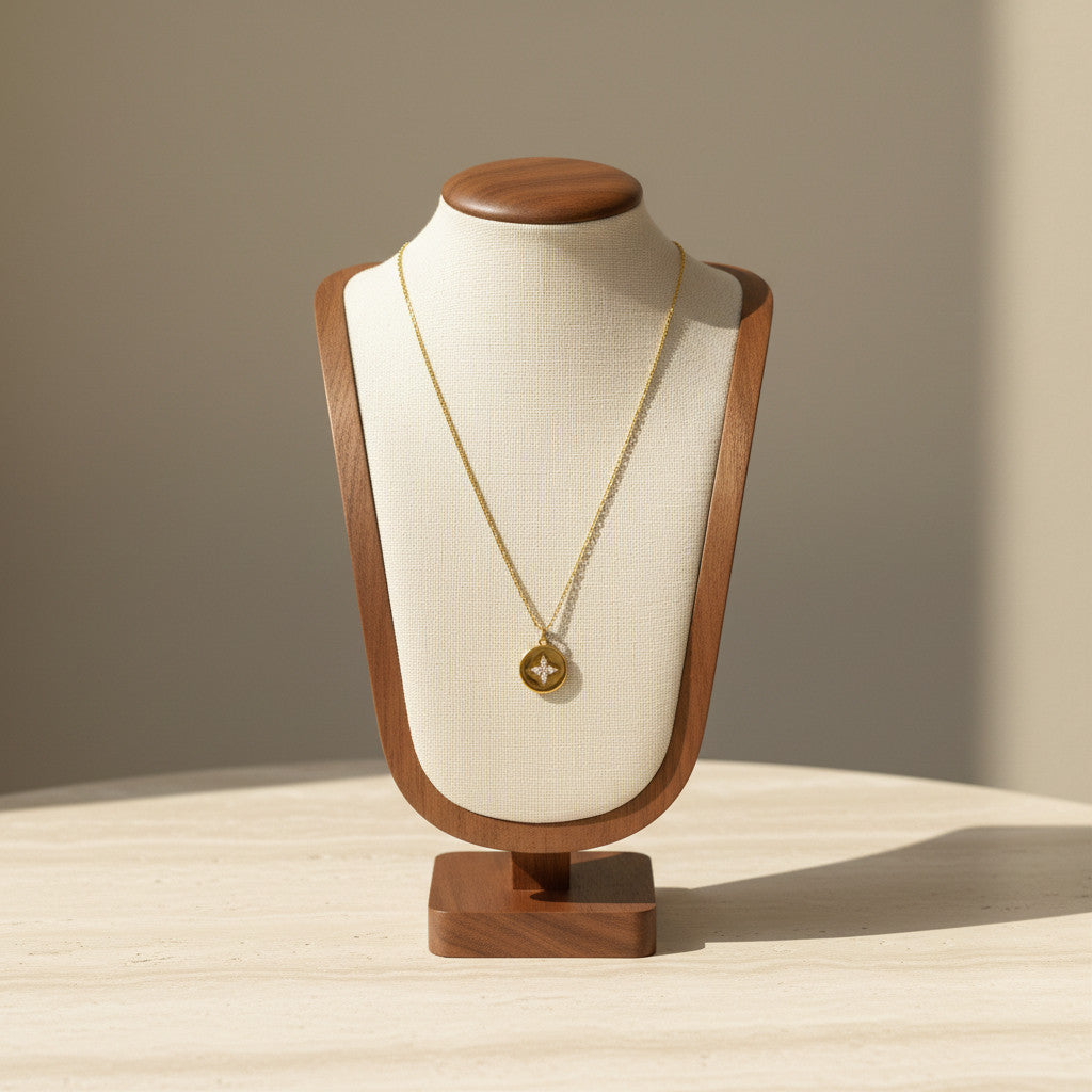 Round Zirconia Pendant Necklace 316L Stainless Steel 18K Gold Plated