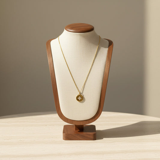 Round Zirconia Pendant Necklace 316L Stainless Steel 18K Gold Plated