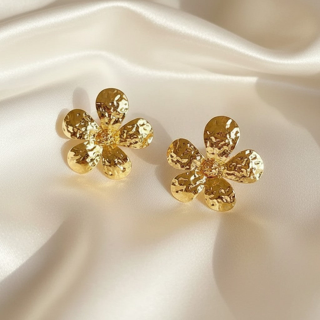 Lynn's Closet Boutique Hammered Flower Hoop Earrings