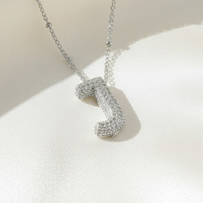 Alphabet Initial Pendant Necklace Silver Tone Micro Pave Zircon Stainless Steel