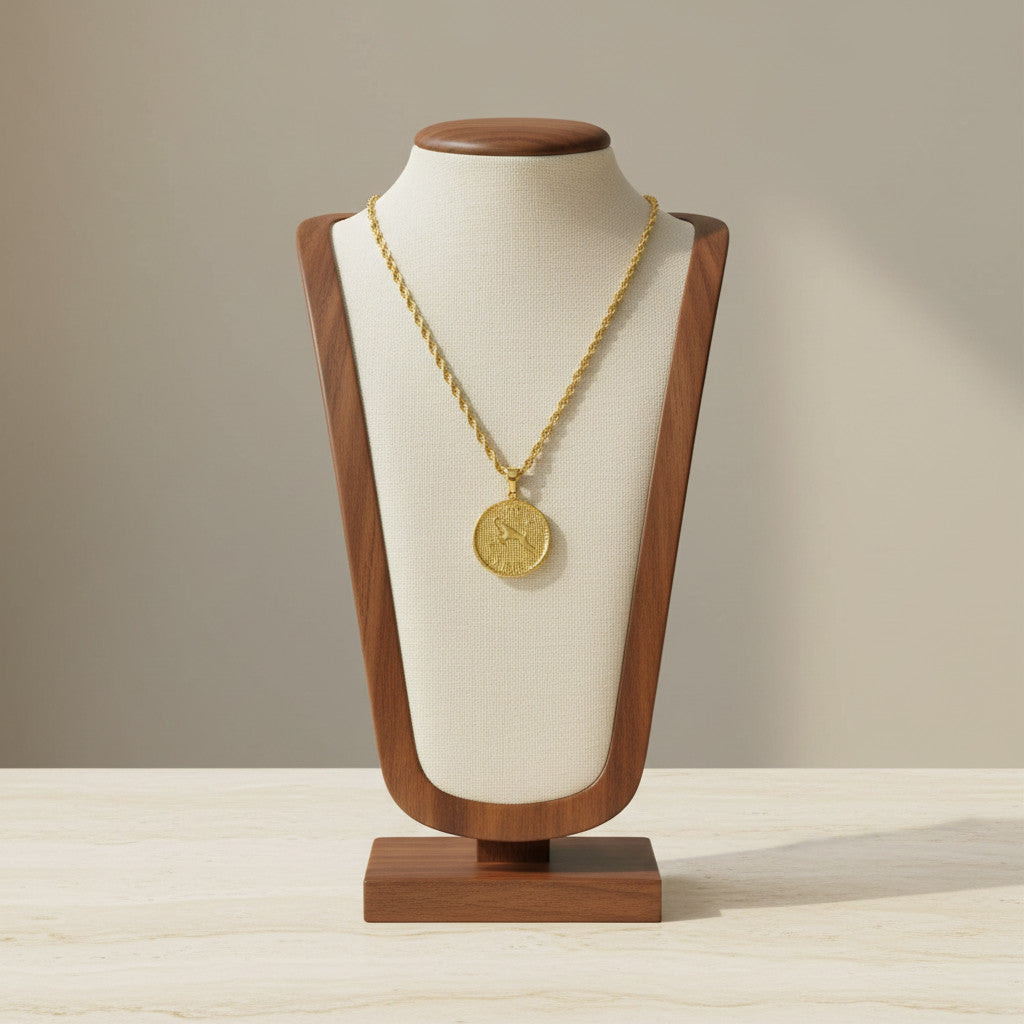 Zodiac Coin Pendant Necklace 18K Gold Plated Stainless Steel Rope Chain Constellation