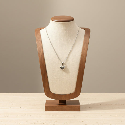 Smooth Mini Hollow Heart Pendant Necklace Silver Tone Stainless Steel Minimalist