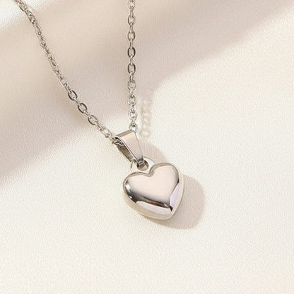 Smooth Mini Hollow Heart Pendant Necklace Silver Tone Stainless Steel Minimalist