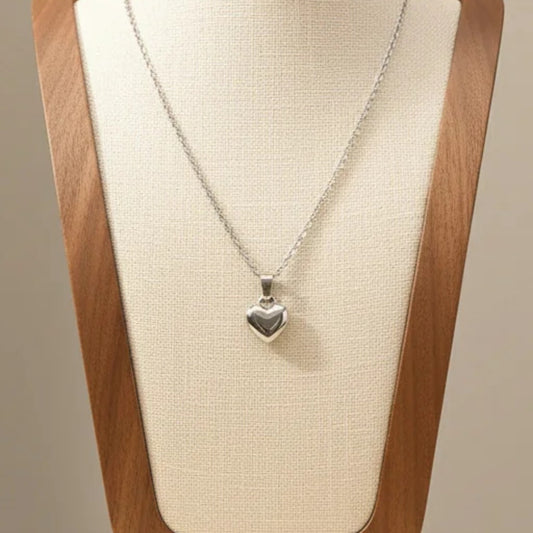 Smooth Mini Hollow Heart Pendant Necklace Silver Tone Stainless Steel Minimalist