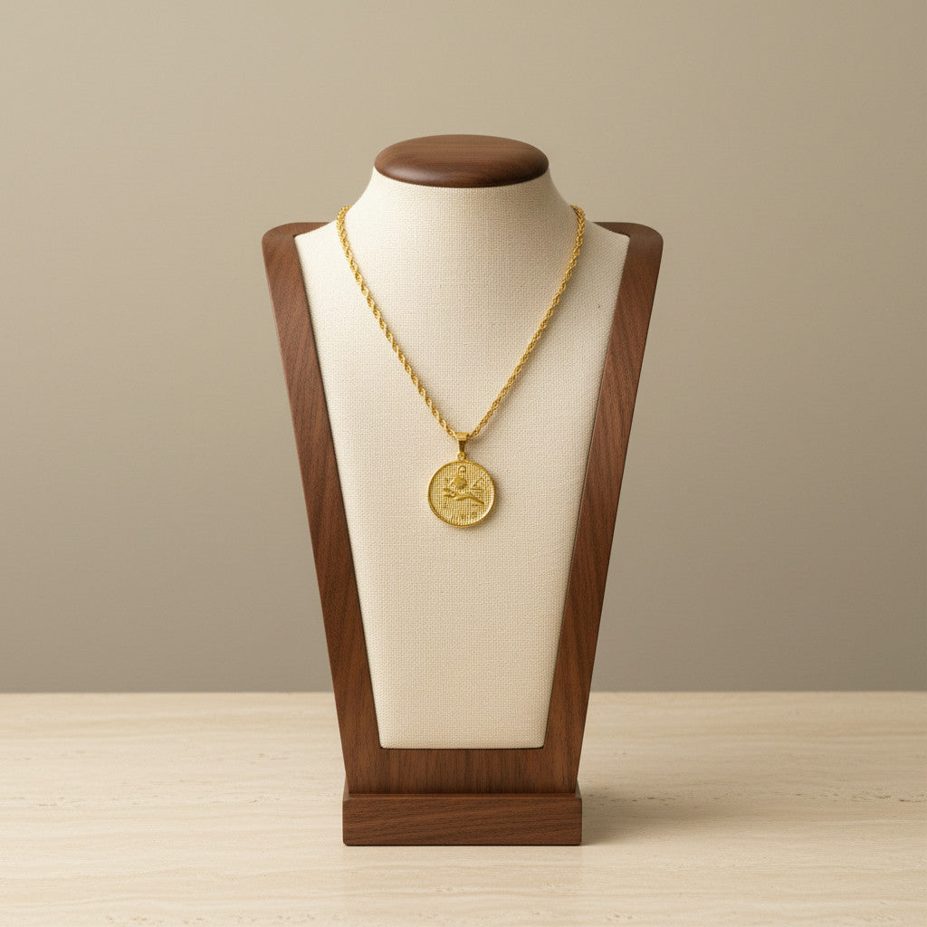 Zodiac Coin Pendant Necklace 18K Gold Plated Stainless Steel Rope Chain Constellation