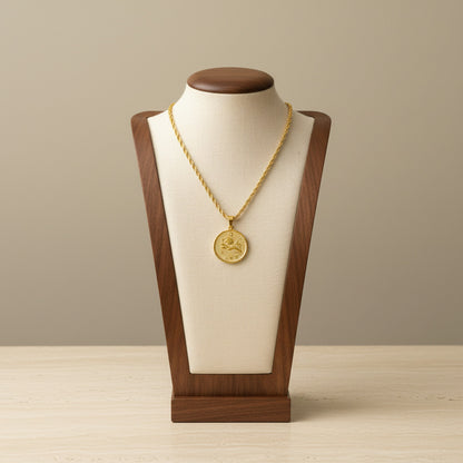 Zodiac Coin Pendant Necklace 18K Gold Plated Stainless Steel Rope Chain Constellation