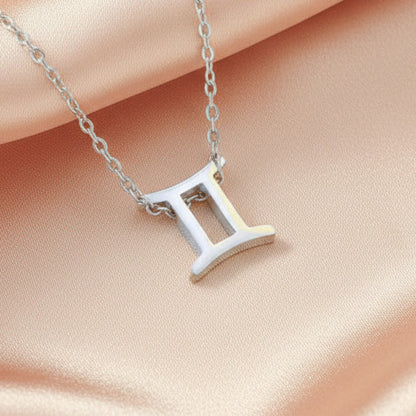 Zodiac Sign Pendant Necklace Silver Tone 304 Stainless Steel Dainty Clavicle Chain