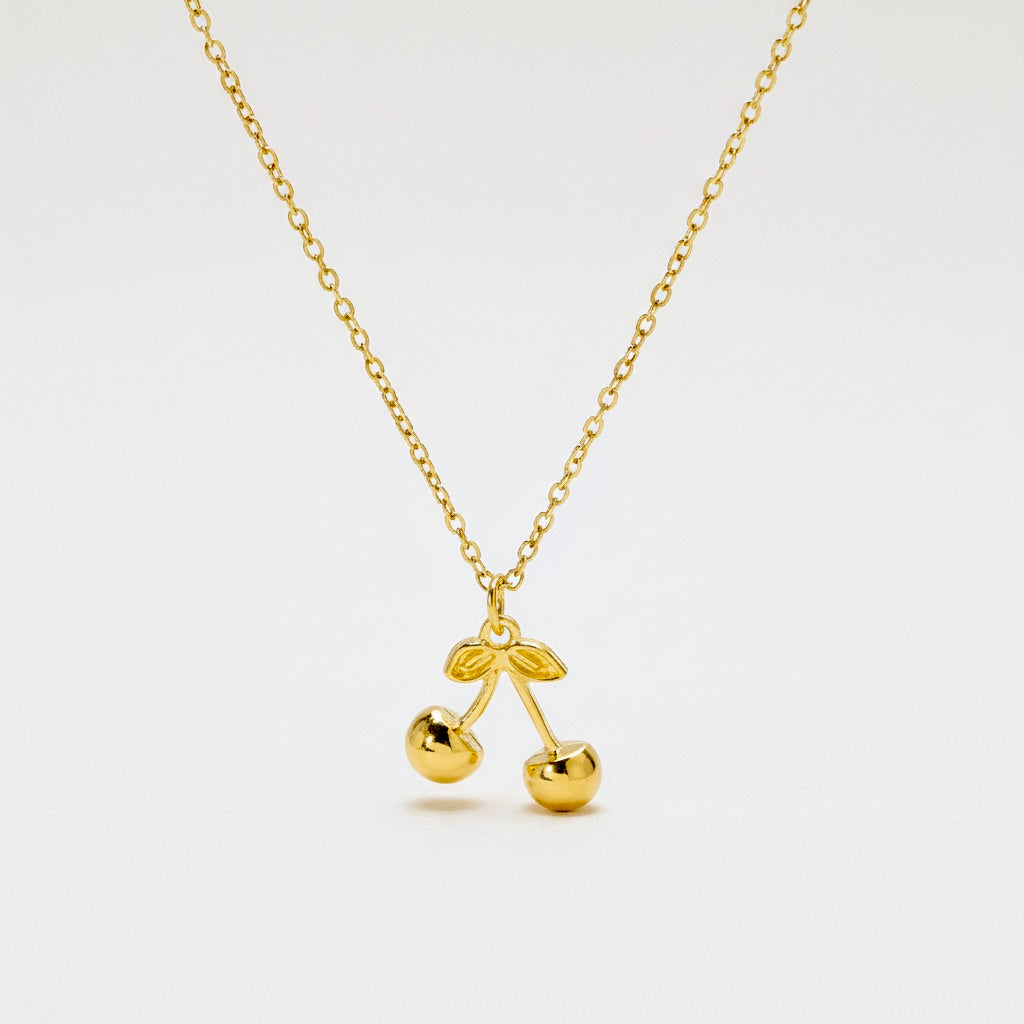 Stainless Steel Cherry Pendant Necklace 18K Gold Plated Minimalist Clavicle Chain