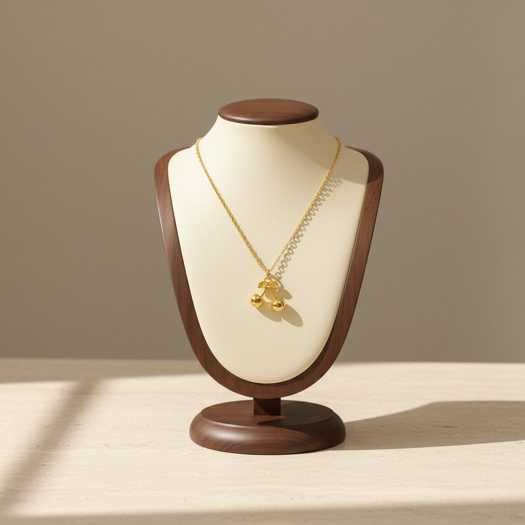 Stainless Steel Cherry Pendant Necklace 18K Gold Plated Minimalist Clavicle Chain