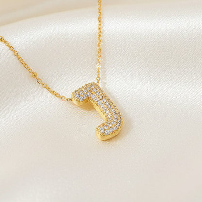 Alphabet Initial Pendant Necklace Micro Pave Zircon Stainless Steel 18K Gold Plated