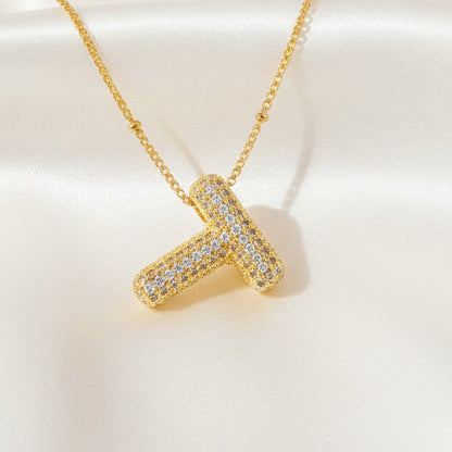 Alphabet Initial Pendant Necklace Micro Pave Zircon Stainless Steel 18K Gold Plated