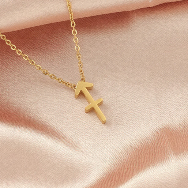 Zodiac Sign Pendant Necklace 18K Gold Plated 304 Stainless Steel Dainty Clavicle Chain