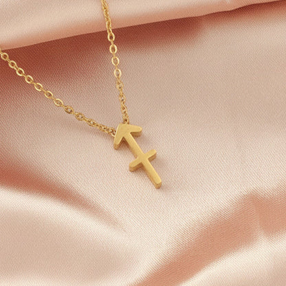 Zodiac Sign Pendant Necklace 18K Gold Plated 304 Stainless Steel Dainty Clavicle Chain