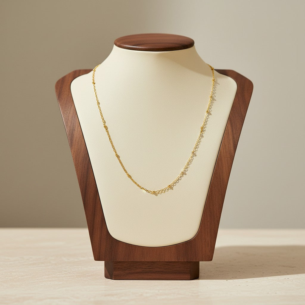 Stainless Steel Fine Bead Decor Necklace 18K Gold Plated Minimalist Clavicle Chain