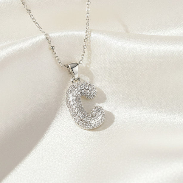 Alphabet Initial Pendant Necklace Silver Tone Micro Pave Zircon Stainless Steel