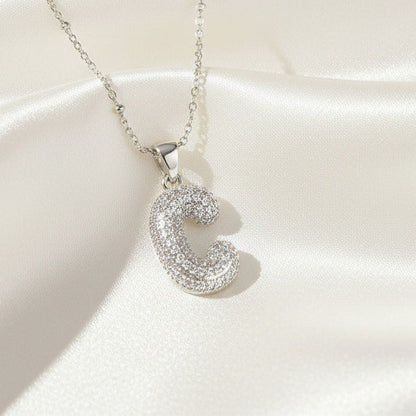 Alphabet Initial Pendant Necklace Silver Tone Micro Pave Zircon Stainless Steel