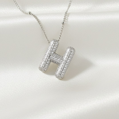 Alphabet Initial Pendant Necklace Silver Tone Micro Pave Zircon Stainless Steel