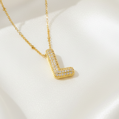Alphabet Initial Pendant Necklace Micro Pave Zircon Stainless Steel 18K Gold Plated