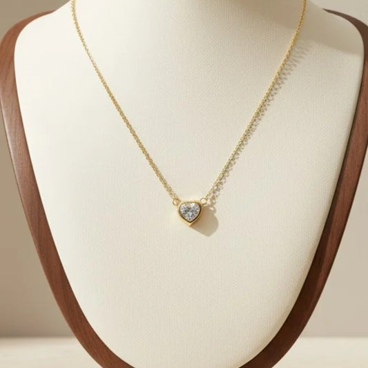 Zircon Heart Pendant Necklace 14K Gold Plated Copper Geometric Minimalist