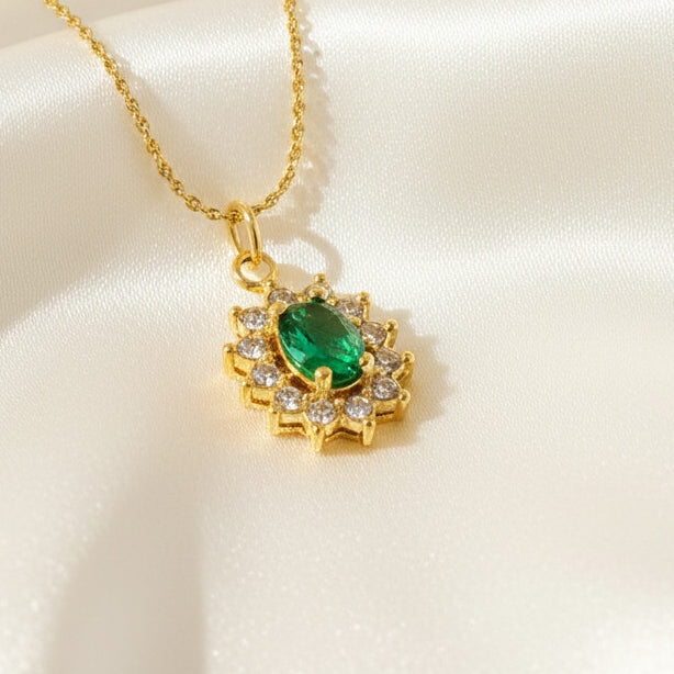 Sunflower Halo Zircon Pendant Necklace 18K Gold Plated Stainless Steel