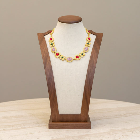 Golden Flower Geometric Pendant Necklace Alloy Gold Plated