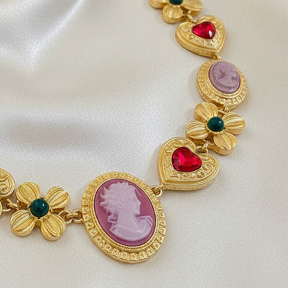Golden Flower Geometric Pendant Necklace Alloy Gold Plated