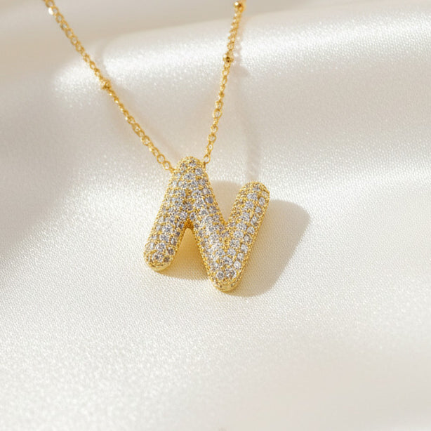 Alphabet Initial Pendant Necklace Micro Pave Zircon Stainless Steel 18K Gold Plated