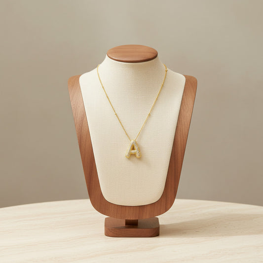 Alphabet Initial Pendant Necklace Micro Pave Zircon Stainless Steel 18K Gold Plated
