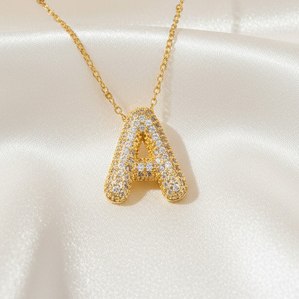 Alphabet Initial Pendant Necklace Micro Pave Zircon Stainless Steel 18K Gold Plated