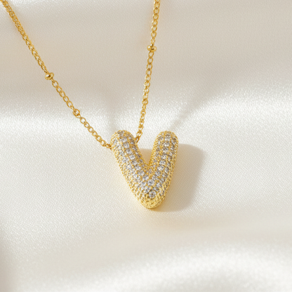 Alphabet Initial Pendant Necklace Micro Pave Zircon Stainless Steel 18K Gold Plated