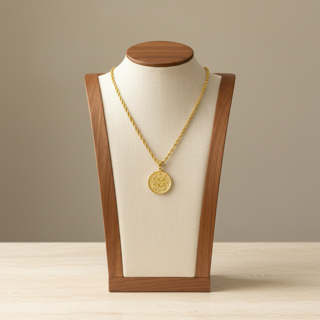 Zodiac Coin Pendant Necklace 18K Gold Plated Stainless Steel Rope Chain Constellation