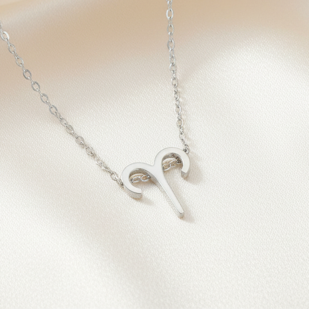 Zodiac Sign Pendant Necklace Silver Tone 304 Stainless Steel Dainty Clavicle Chain