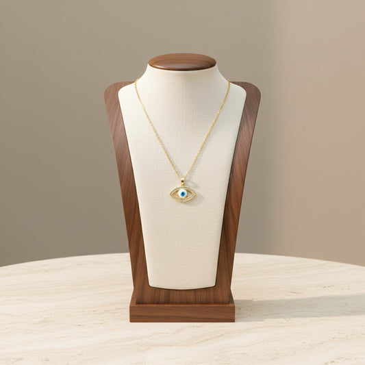 Classic Blue and White Evil Eye Pendant Necklace 18K Gold Plated Copper Enamel