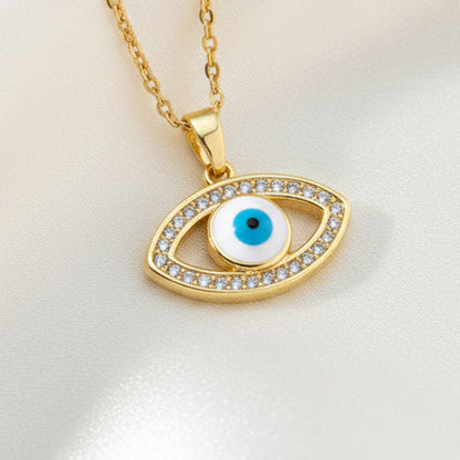 Classic Blue and White Evil Eye Pendant Necklace 18K Gold Plated Copper Enamel