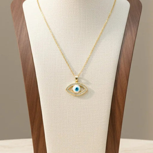 Classic Blue and White Evil Eye Pendant Necklace 18K Gold Plated Copper Enamel