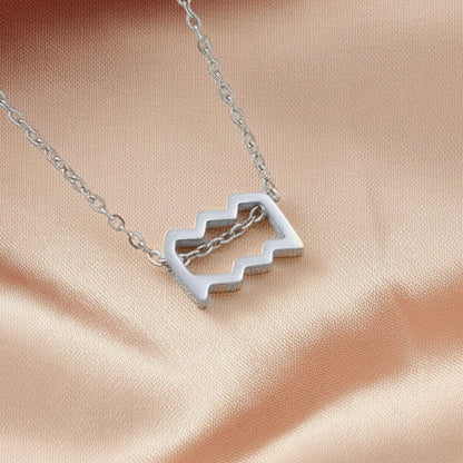 Zodiac Sign Pendant Necklace Silver Tone 304 Stainless Steel Dainty Clavicle Chain