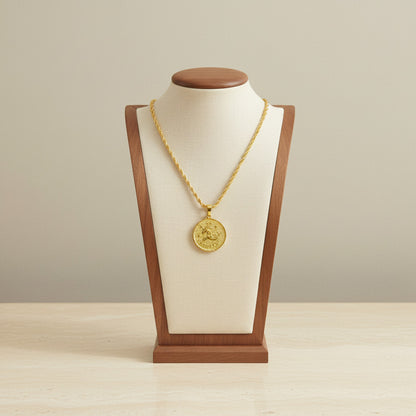Zodiac Coin Pendant Necklace 18K Gold Plated Stainless Steel Rope Chain Constellation