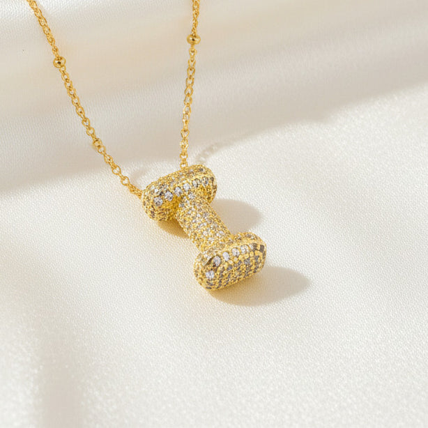 Alphabet Initial Pendant Necklace Micro Pave Zircon Stainless Steel 18K Gold Plated