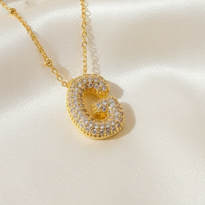 Alphabet Initial Pendant Necklace Micro Pave Zircon Stainless Steel 18K Gold Plated