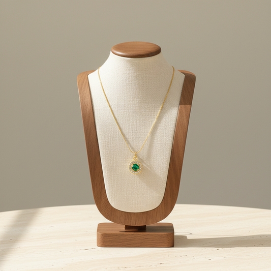 Round Halo Zircon Pendant Necklace 18K Gold Plated Stainless Steel Green