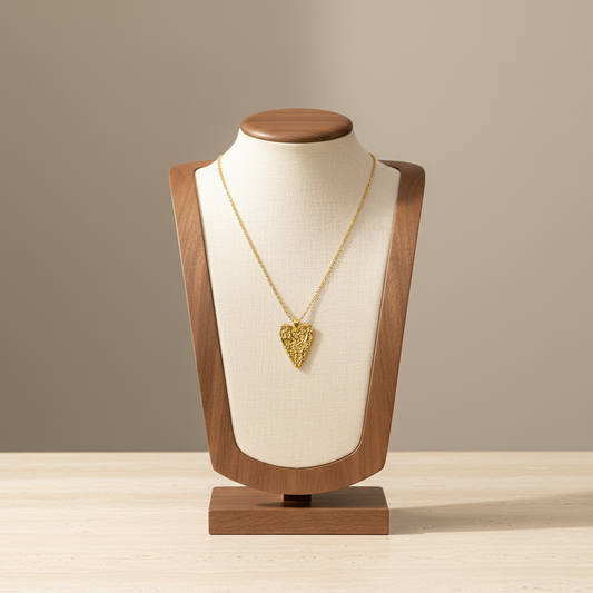 Lava Texture Hollow Heart Pendant Necklace Gold Tone Stainless Steel