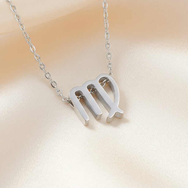 Zodiac Sign Pendant Necklace Silver Tone 304 Stainless Steel Dainty Clavicle Chain